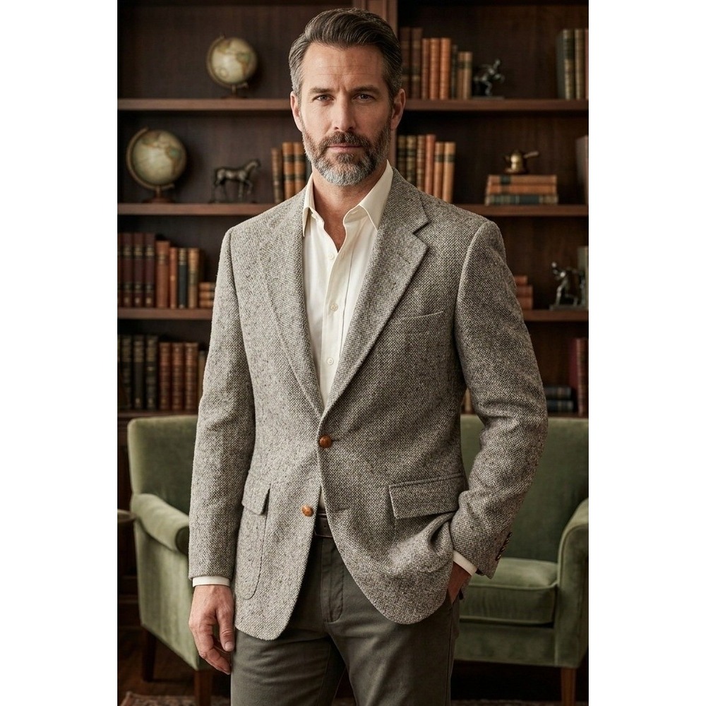 Roberts Co Vintage Men's Wool Tweed Blazer Sport Coat Tan Flecked Dappled‎ 40R